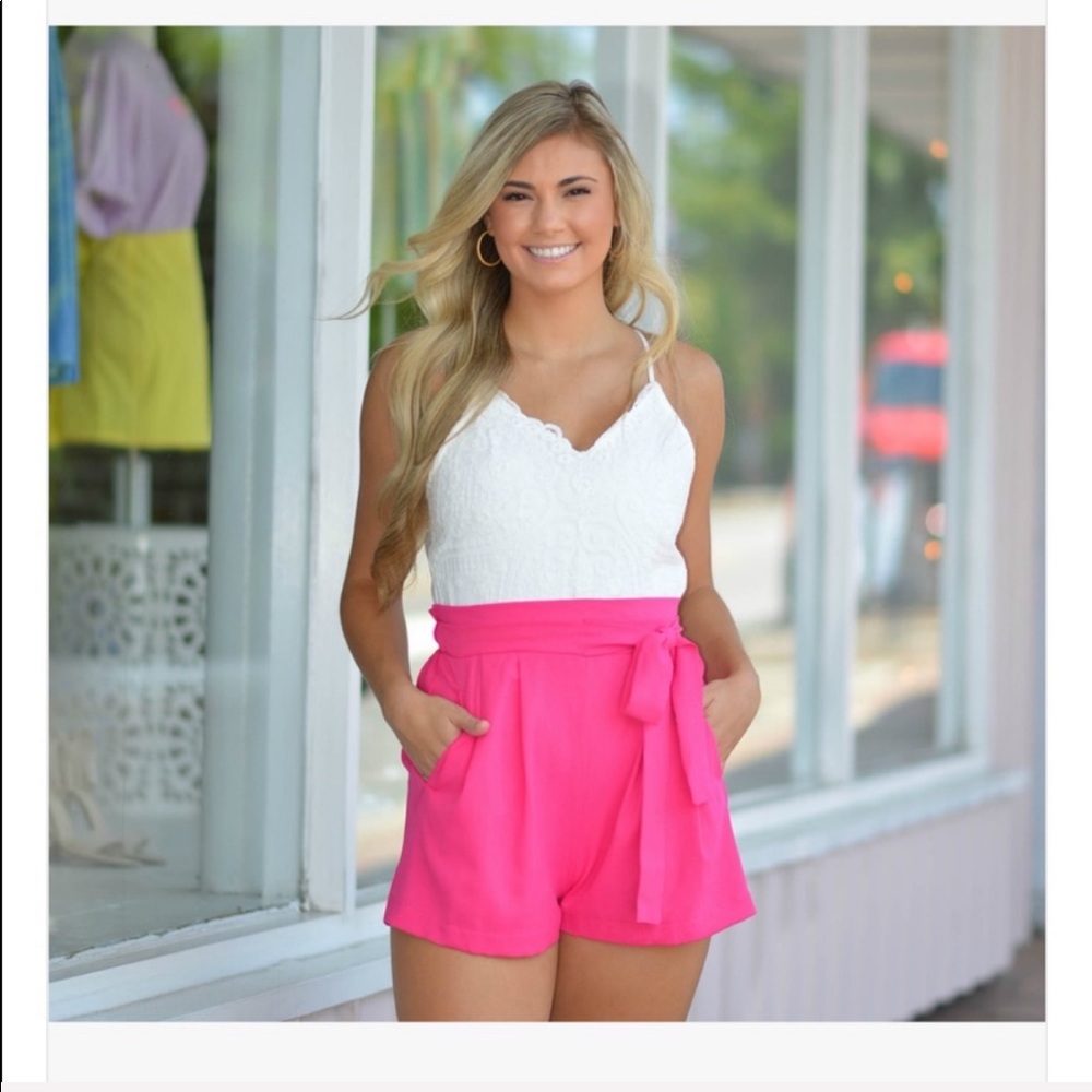 Lace white and pink romper